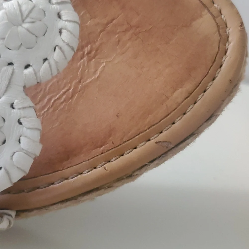 Jack Rogers Shelby Whipstitch White Leather Wedge Sandals with Espadrille 8.5 - Picture 9 of 14